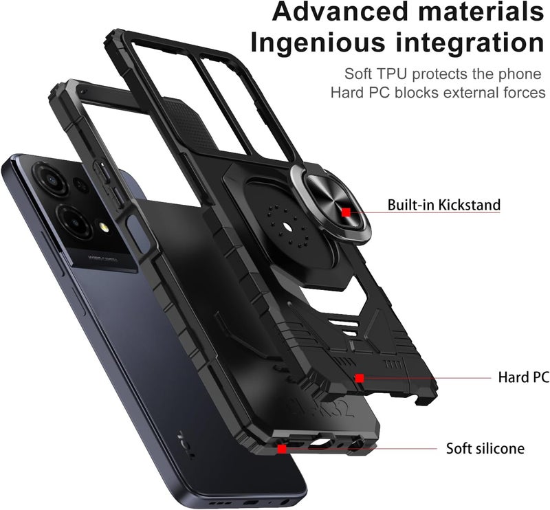 Mocotto for TCL K32/K33 5G 2025 Phone Case with Tempered Glass Screen Protector,Military Grade Shockproof Protective Cover,with Ring Kickstand (Black) - Image 3